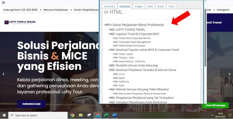pengecekan struktur heading website