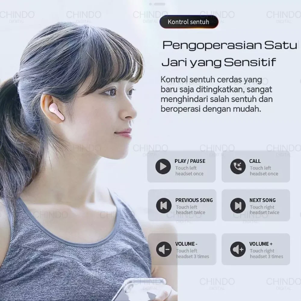 Wireless Earphone Headset Bluetooth TWS with MIC Stereo Handset Earbud Wireless Henset - Gambar 3