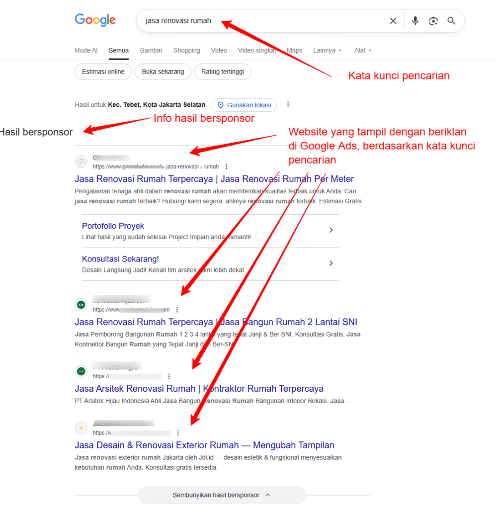 iklan untuk pencarian jasa renovasi rumah di penelusuran Google