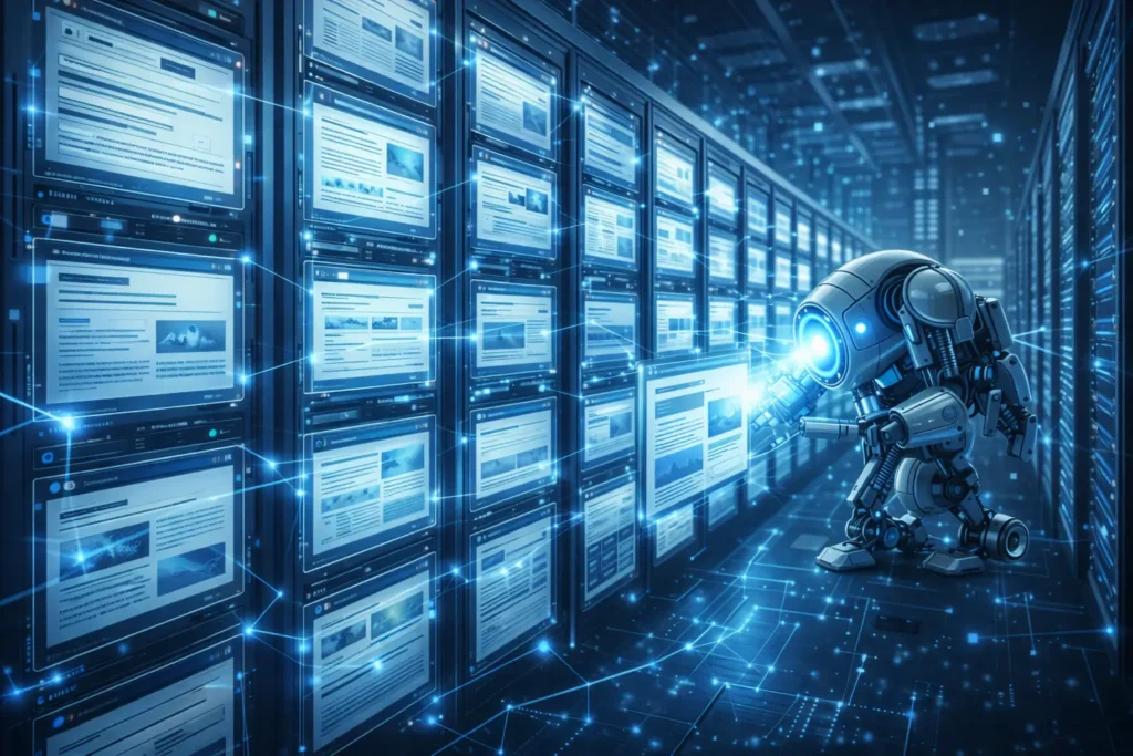 Proses indexing mesin pencari menyimpan halaman website ke dalam database Google