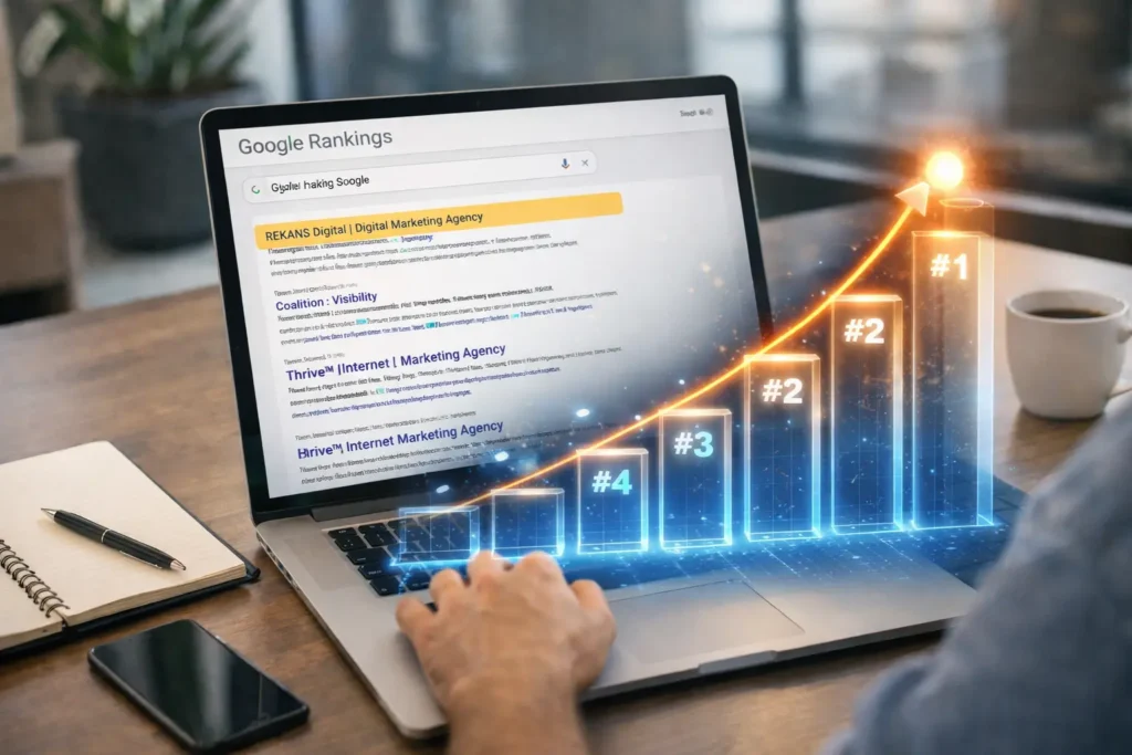 Ilustrasi website yang berhasil mencapai ranking pertama di hasil pencarian Google