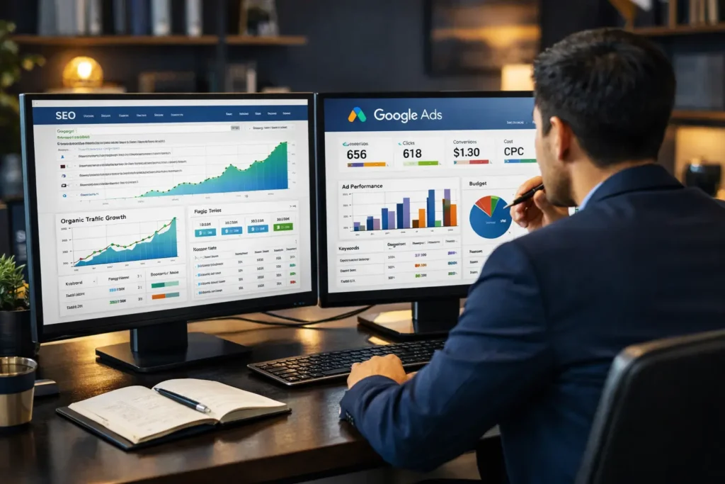 perbandingan SEO dan Google Ads dalam digital marketing