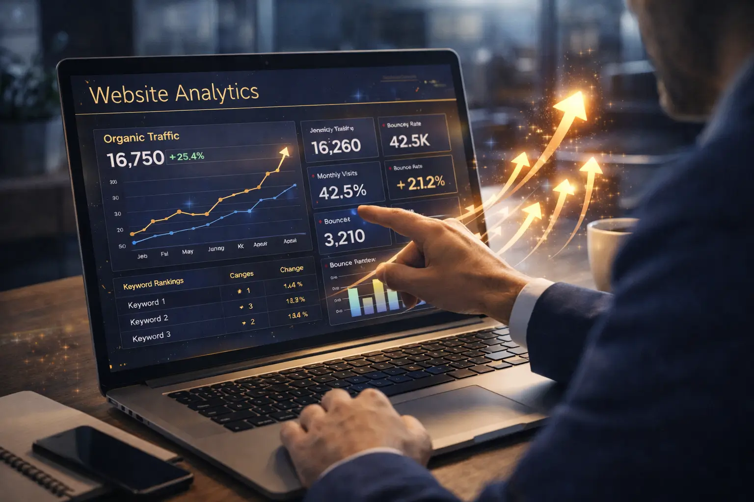 Ilustrasi analisis traffic dan performa digital marketing Rekans Digital