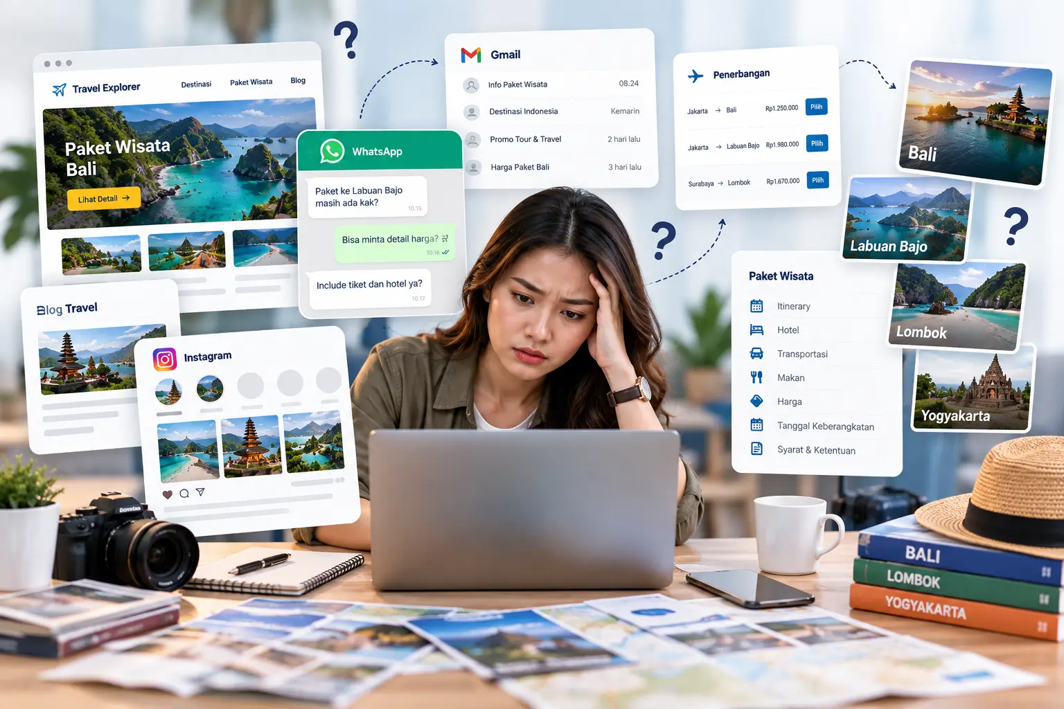 Ilustrasi tantangan pengelolaan informasi bisnis travel