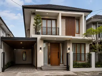 Bangunan rumah dua lantai sebagai ilustrasi layanan konstruksi dan renovasi Elkasindo