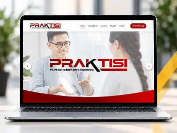 Mockup tampilan website PT. Praktisi Berkarya Indonesia pada laptop