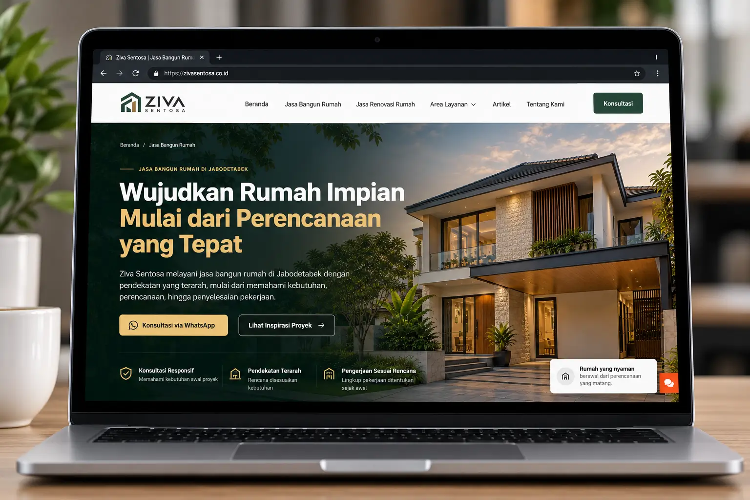Ilustrasi tampilan website ZIVA SENTOSA pada layar desktop