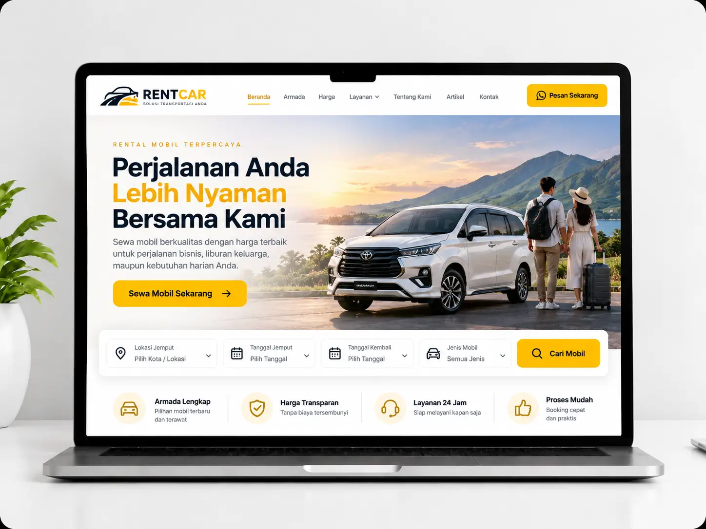 Ilustrasi website rental mobil